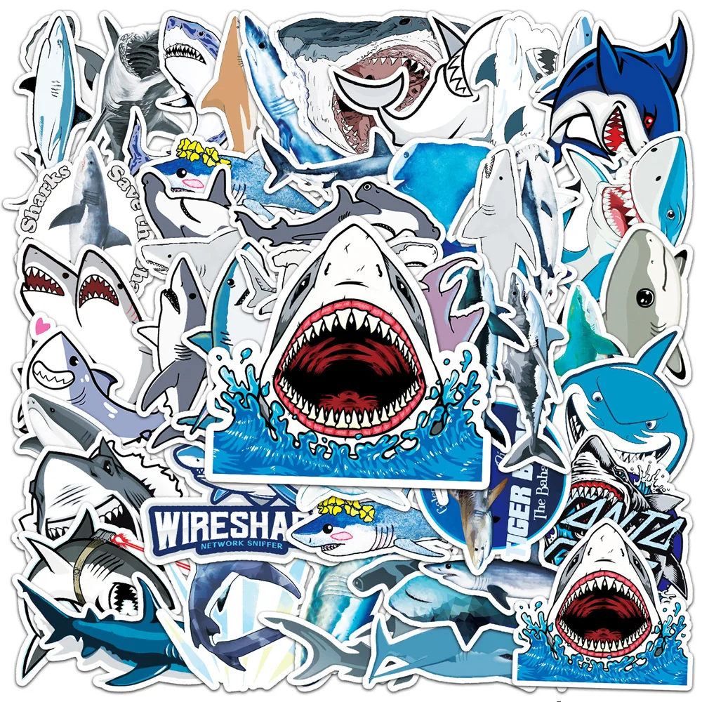 10/30/50pcs Cool Shark Cartoon Stickers Decal DIY Phone Case Stationery Guitar Motorcycle Car Waterproof Fun Classic Toy Sticker