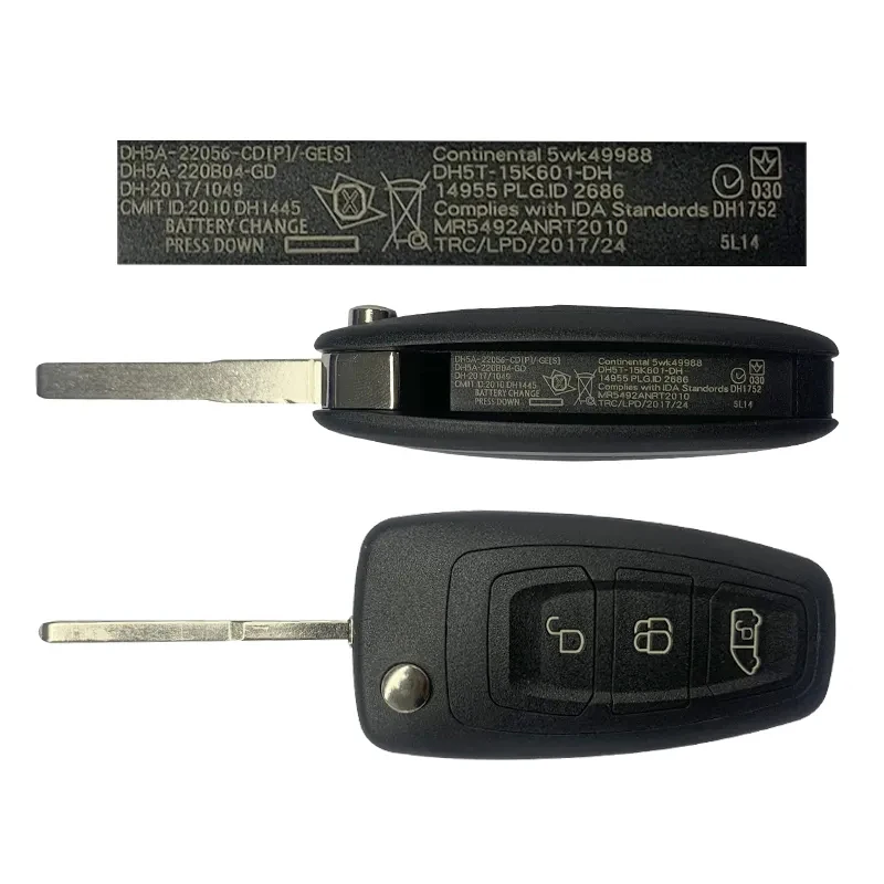 Remoto Flip Key para Ford Transit, Aftermarket 3 Botão Chave, 434MHz, 49 Chip, HITAG Pro Chip, FCCID GK2T-15K601-AB, CN018097