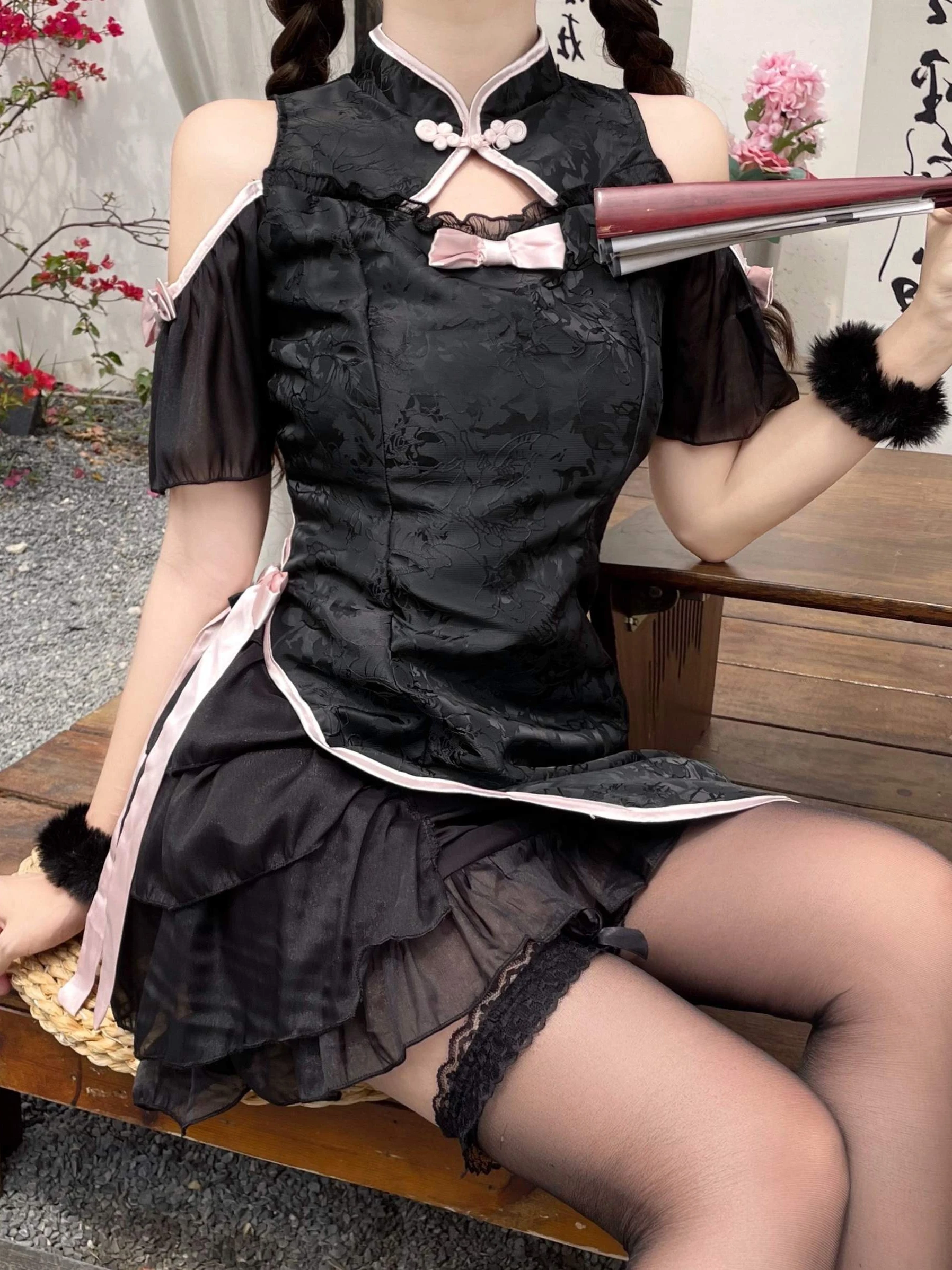 

Retro Improved Cheongsam Dress Summer Slim Slimming Bow