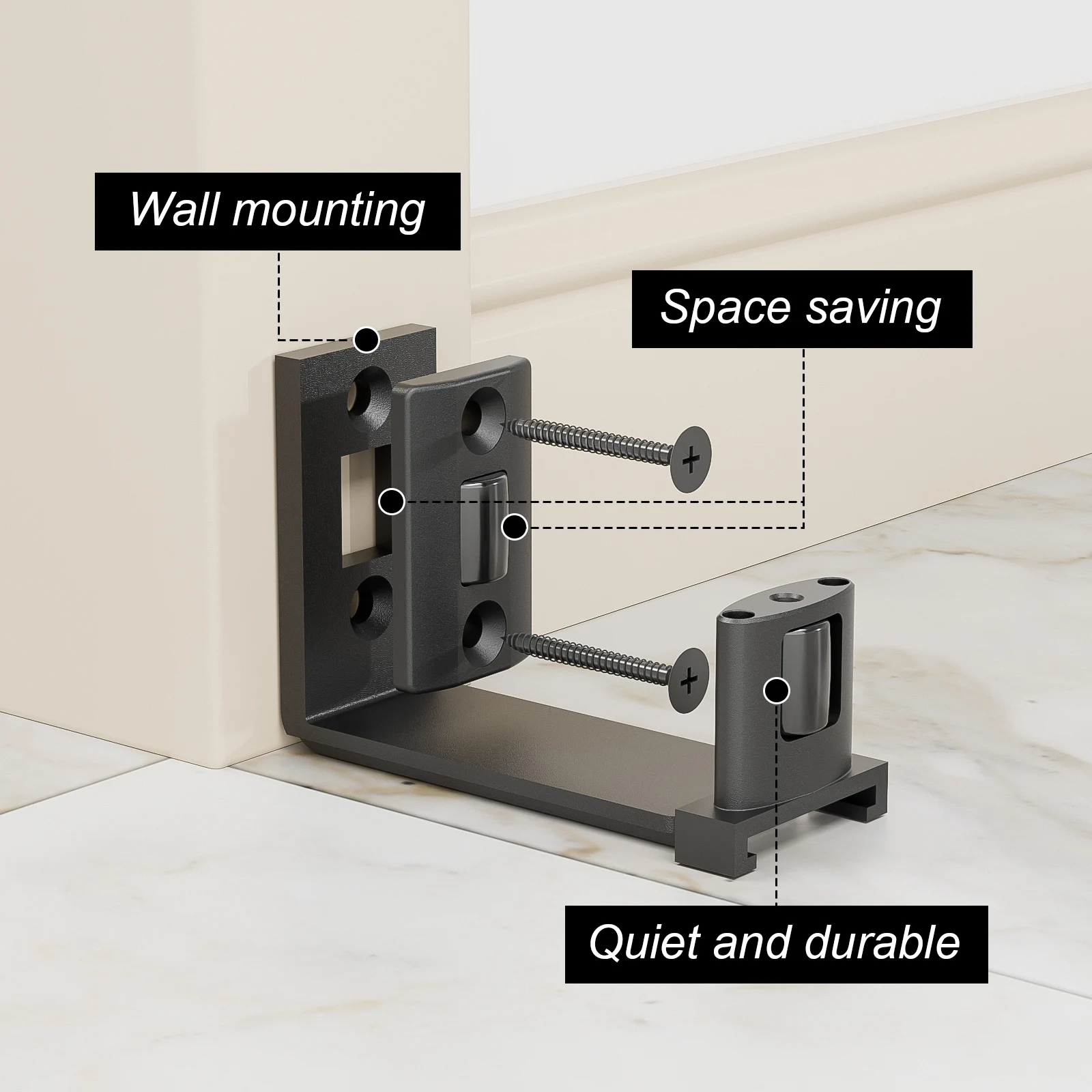 1 Pc Door Floor Guide Bottom Adjustable Wall Mount Flush Sawtooth Design, Space Saving Black