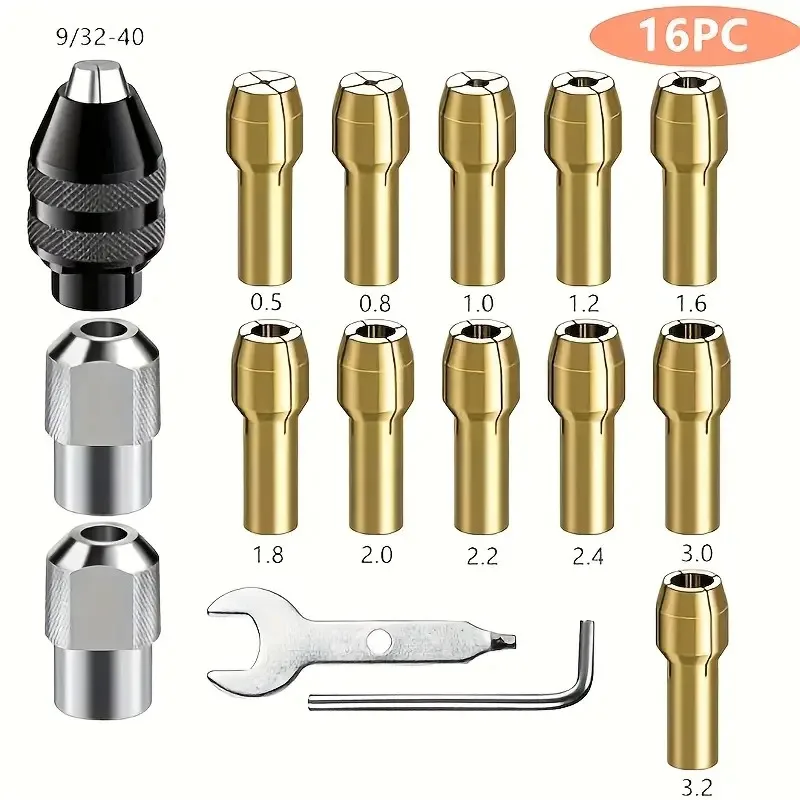 Micro Mini Drill Chuck Adapter 0.5-3.2mm Brass Collet Bit M7/8×0.75 Nut Electric Motor Shaft For Dremel Rotary Tools Power Tools