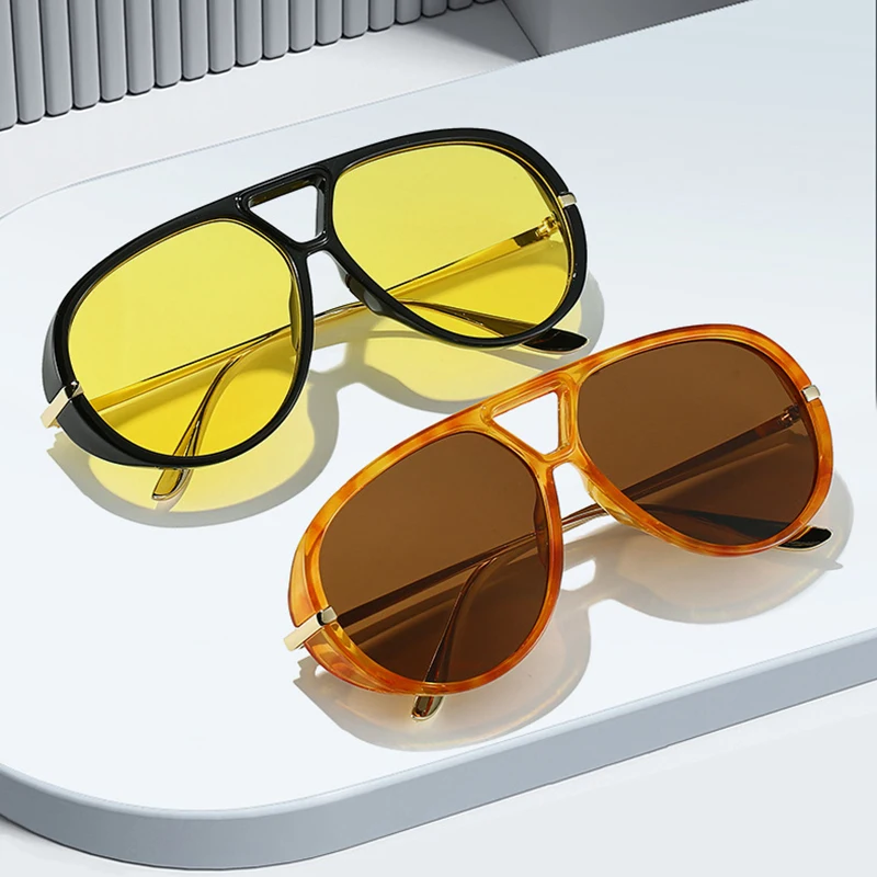 Popular Fashion Double Bridges Pilot Women Oversized Sunglasses Retro Candy Color Gradient Eyewear UV400 Men Punk Sun Glasses image 3