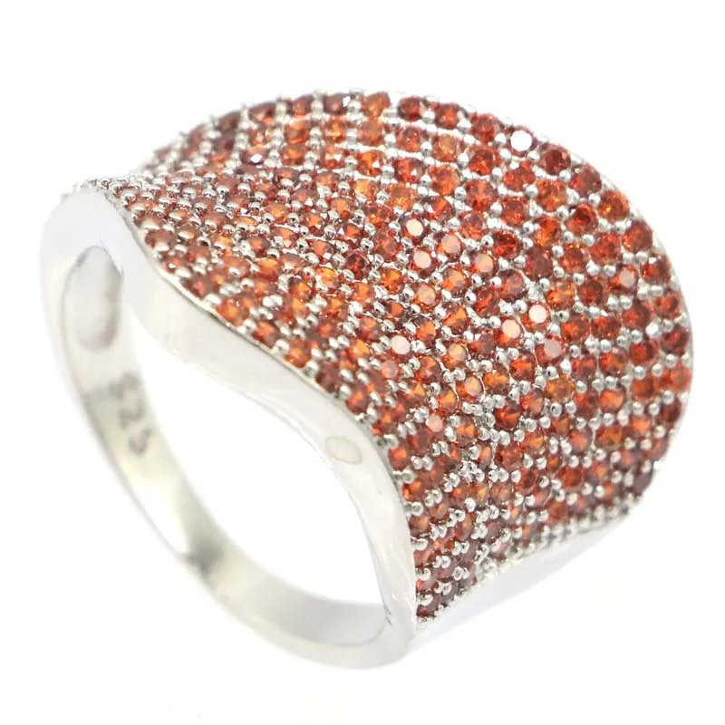 20x20mm Lovely Cute Orange Spessartine Garnet White Sapphire 4.7g Silver Rings Eye Catching