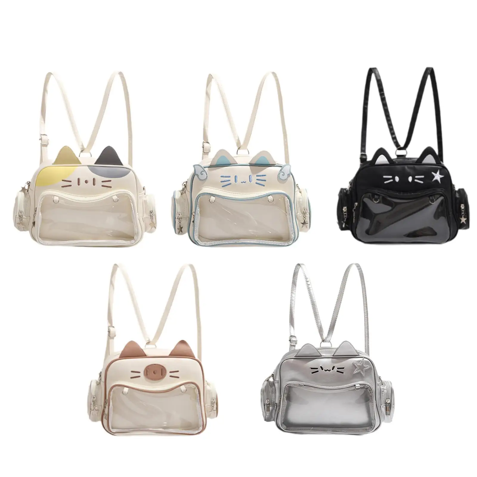 Borsa Cat Ita Borsa multiuso con spille Borsa con finestra trasparente Borsa a tracolla per regali per lo shopping di Halloween Figura anime Bomboniera