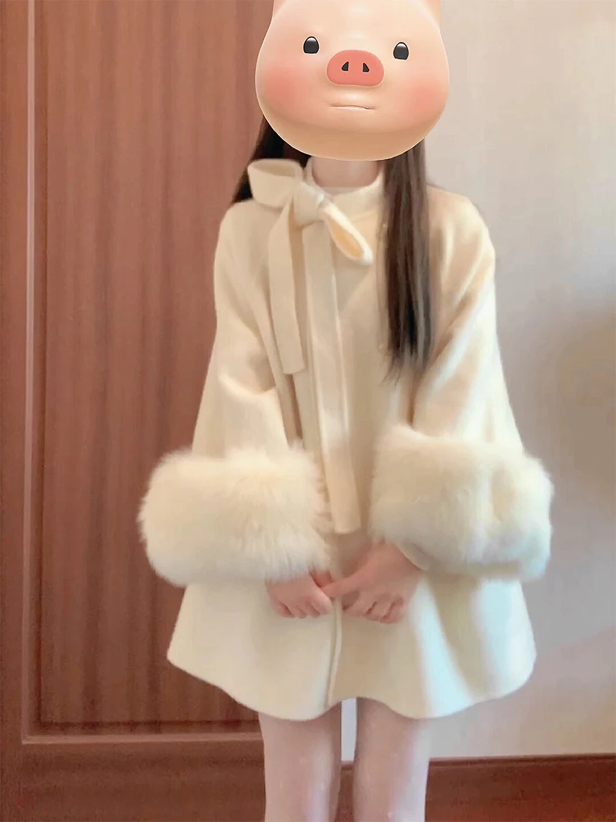 

Elegant Cashmere Coat with Knot Mid-Length Cowl Neck Design for Young Rich Women Vintage Style Double-Breasted Button