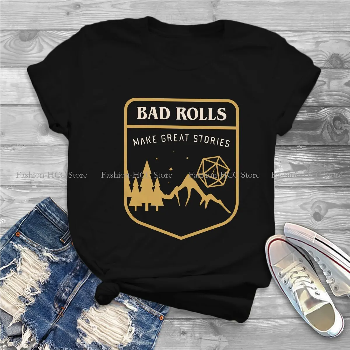 Bad Rolls Make Great Stories Tabletop Graphic Polyester TShirt Dungeon Printing Tops Comfortable T Shirt Female