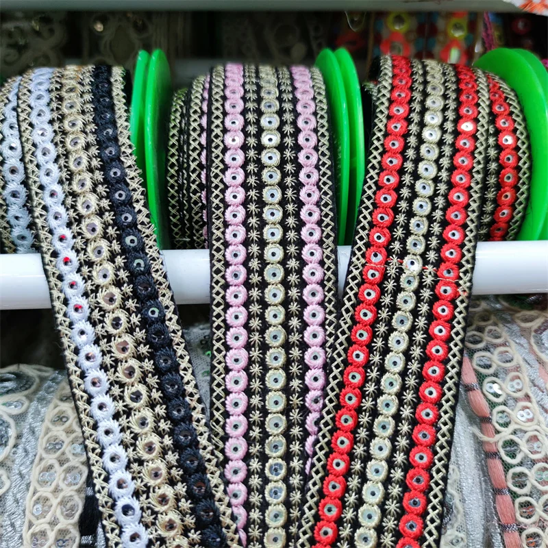 3.5cm width Squins Lace triming Ribbon Ethnic Webbing Decoration for Neck Clothes Bag Shoes Decor DIY Sewing Accessories