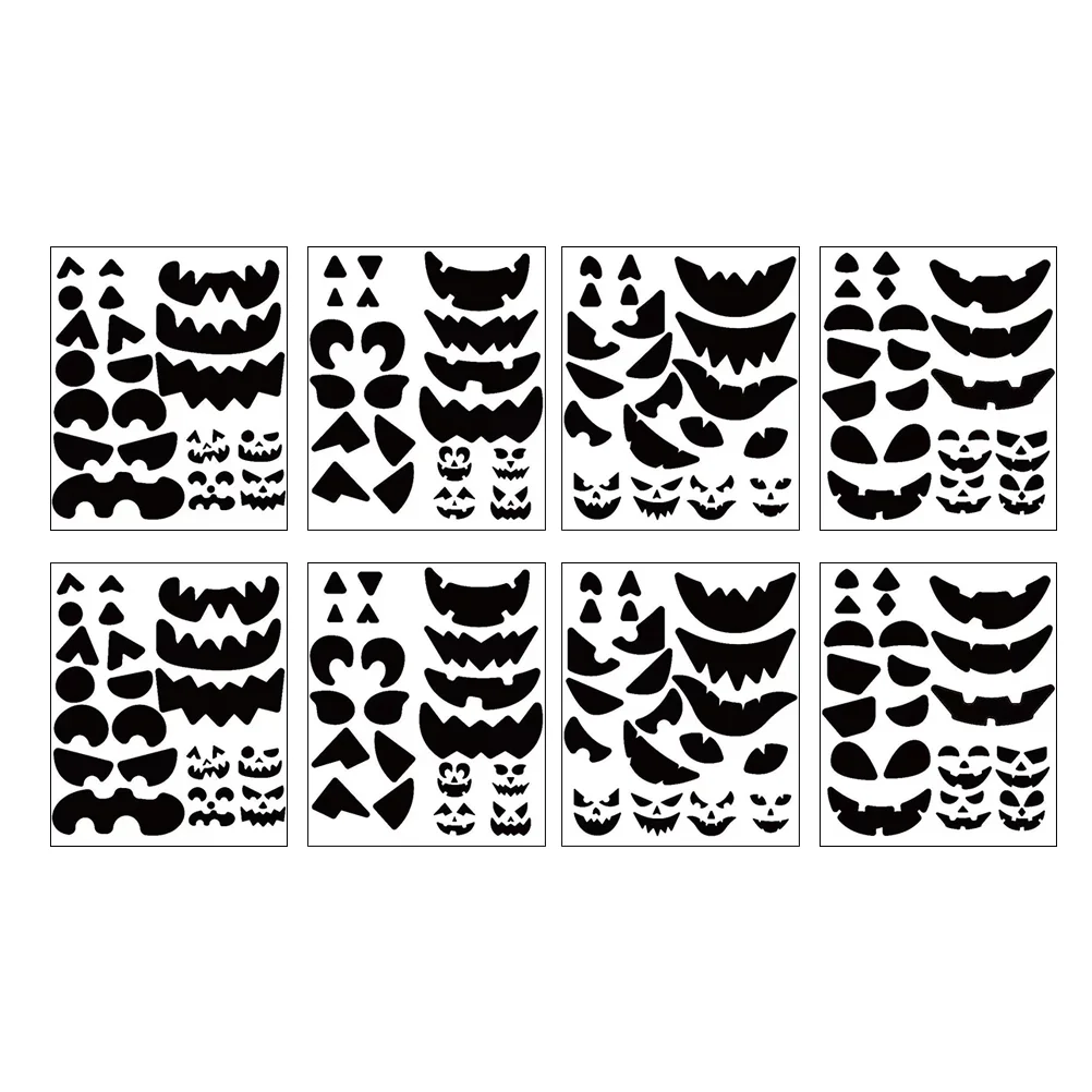 

8 Sheets Halloween Stickers Pumpkin Decorative Window 3000X2500X005CM Decorating Face Craft Black Decals