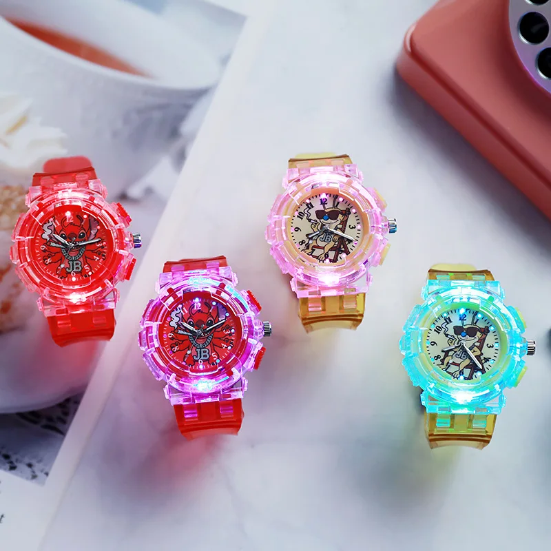 ديزني غرزة الملاك ووتش نمط Led متوهجة فلاش الأطفال الساعات لعب الأزياء كوارتز ساعة اليد هدايا عيد الميلاد للأطفال