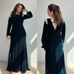 Yipeisha-Vestidos de Noche formales de estilo clásico y moderno, apliques de Velour, cuello cuadrado, línea A, ocasiones a medida