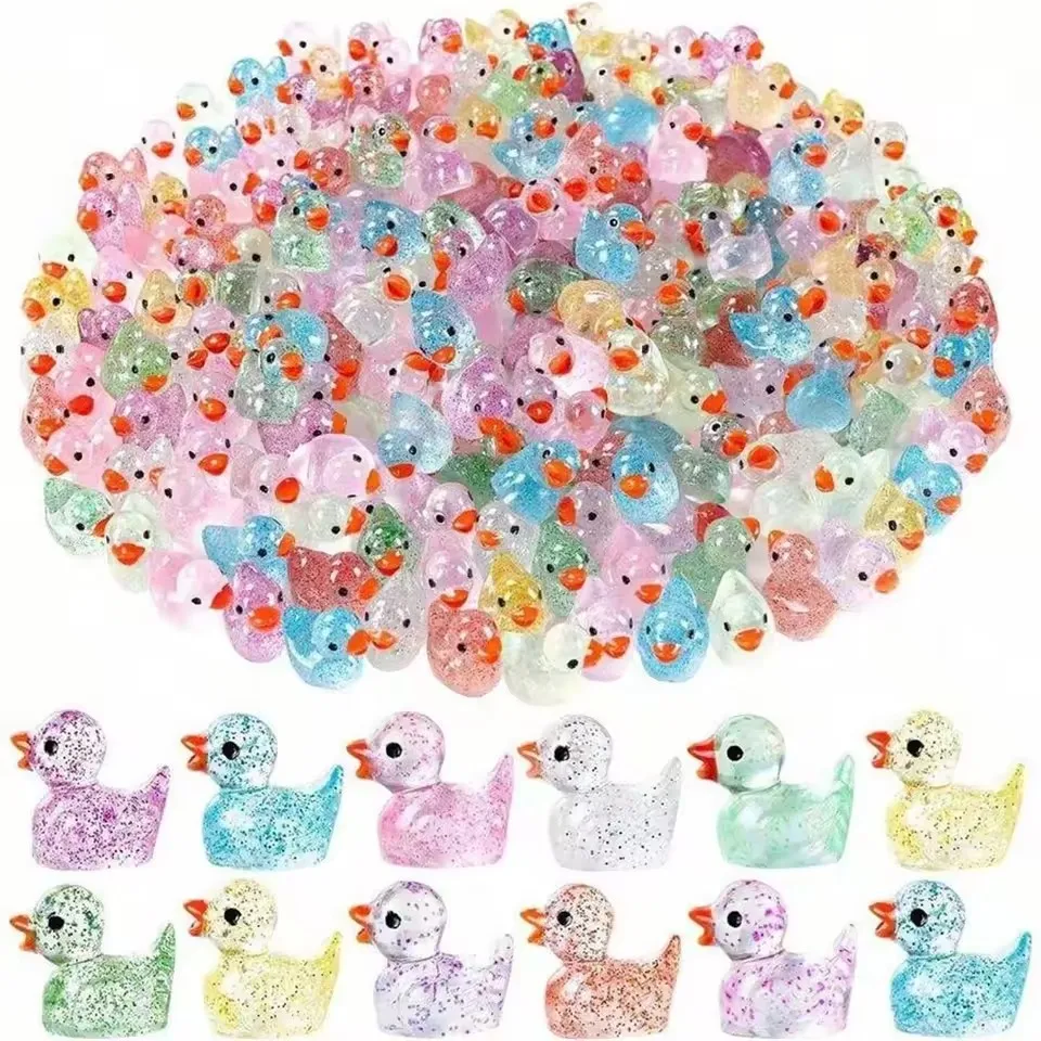 100 Mini Patitos de Resina con 10 Colores Morados, Pequeñas Figuras de Patos para Jardín, Manualidades, Micropaisajes, Acuarios, Casas de Muñecas en Macetas