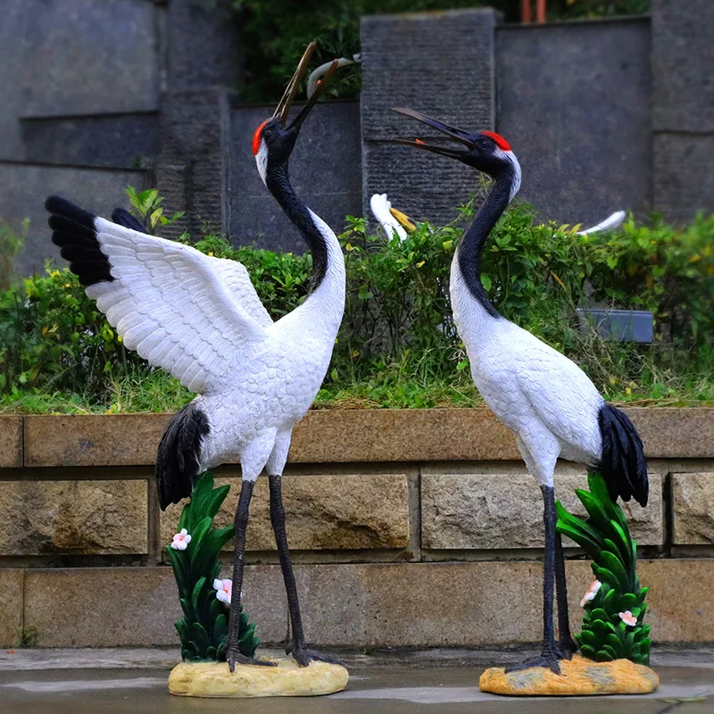 Outdoor Sculpture, FRP Animal Simulation, Crane, Red Crowned Crane Garden, Rockery, Pool, Garden Villa, Decorative Ornaments