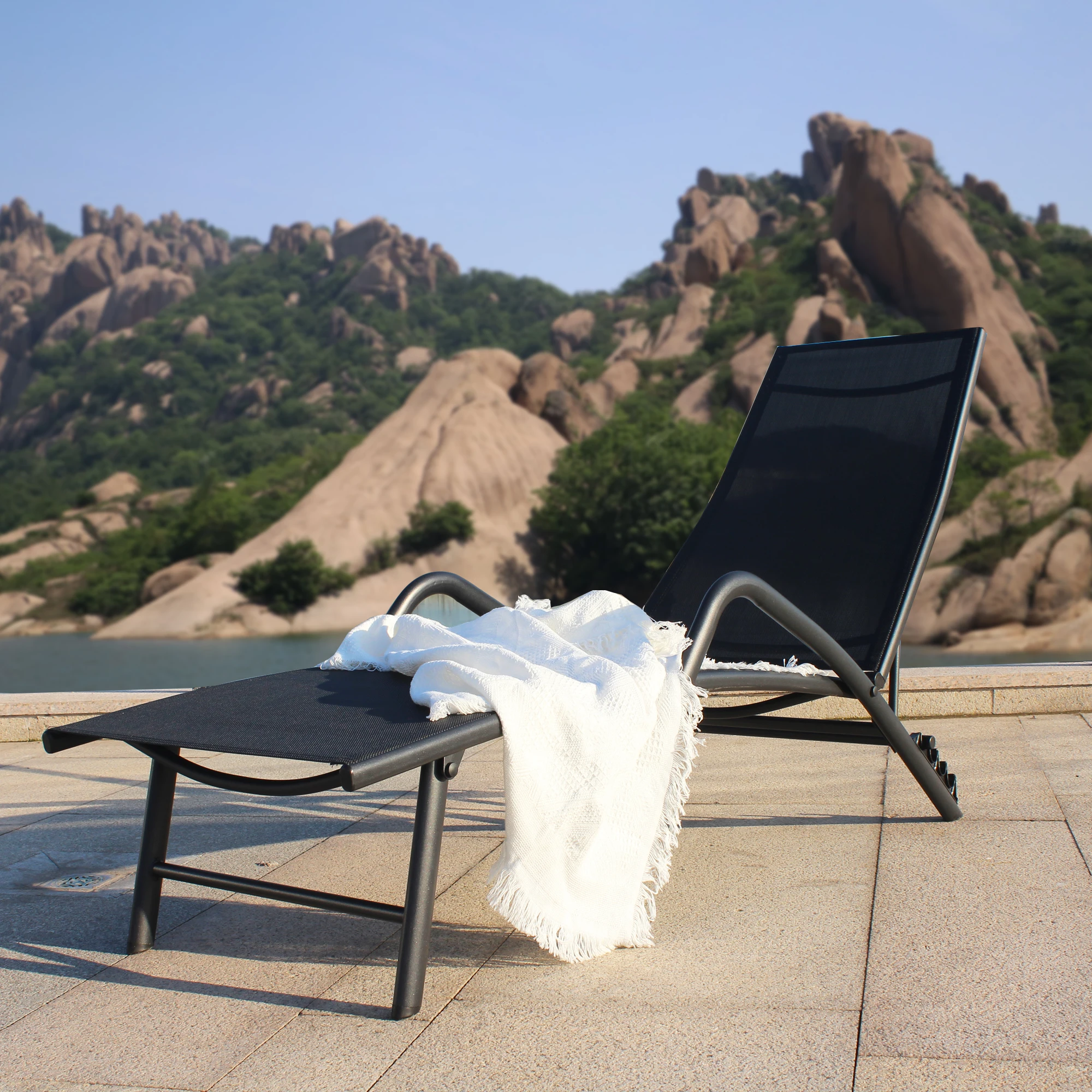 Terrasse Lounge Am Pool Liege Schwarz [US-Lager]