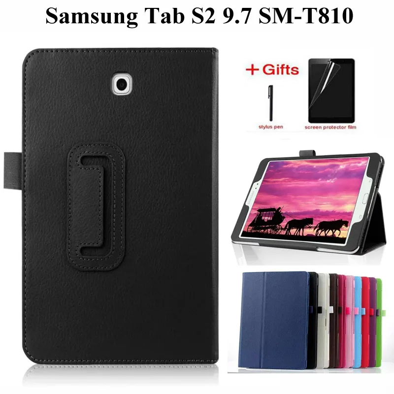 Litchi PU Leather Case for Samsung Galaxy Tab S2 9.7 T810 T813 T815 T819 cover for Samsung Tab S2 9.7 tablet Case +Film+Pen