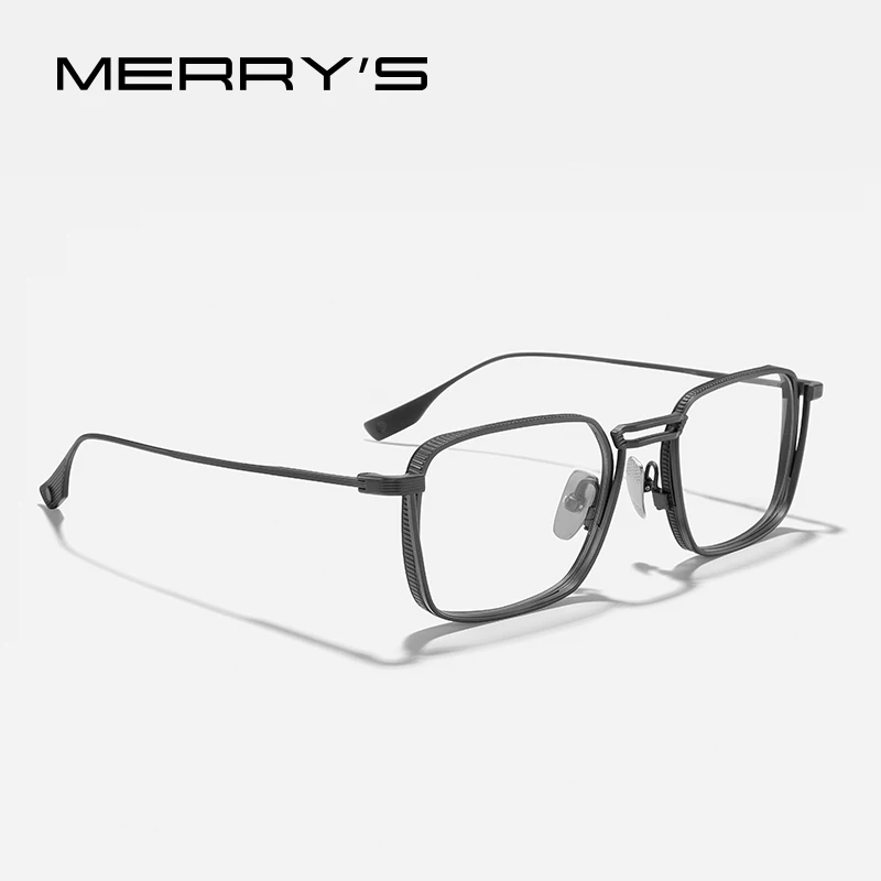 MERRYS DESIGN Pure Titanium Glasses Frame For Men Classic Square Prescription Eyeglasses Ultra Light Optical Eyewear S2625