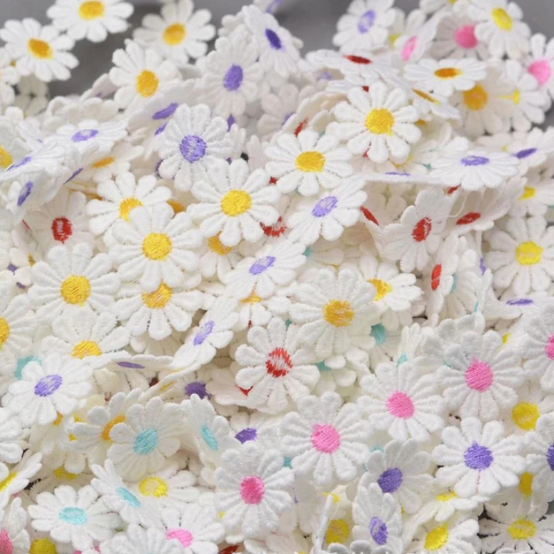 New 2.5cm Multicolor Daisy Lace DIY Shoe Hat Accessories Embroidered Lace Applique Sewing Trim Ribbon White Fabric Crafts Fringe