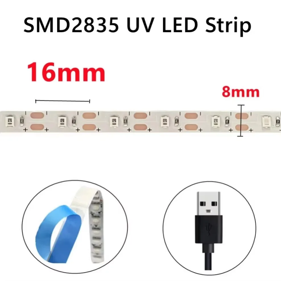 유연한 SMD 2835 자외선 블랙 LED 스트립 라이트, 돈 감지, 집 크리스마스 장식, 보라색, 395-405nm, 5V