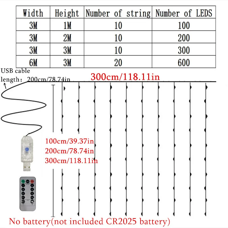 3/6M LED String Lights Christmas Decoration Remote Control USB Wedding Garland Curtain Lights Bedroom Light Bulbs Fairy Lights