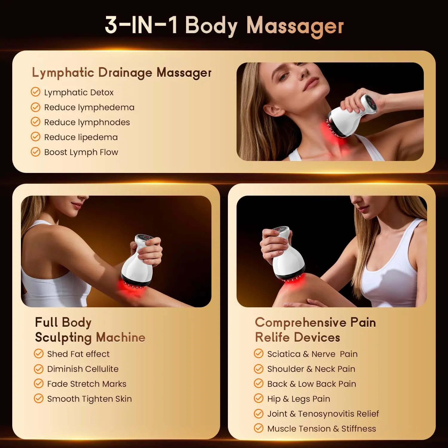 Lymphatic Drainage Massager with Microcurrent, Red Light, Heat & Vibration for Cellulite Reduction and Body Sculpting view 3