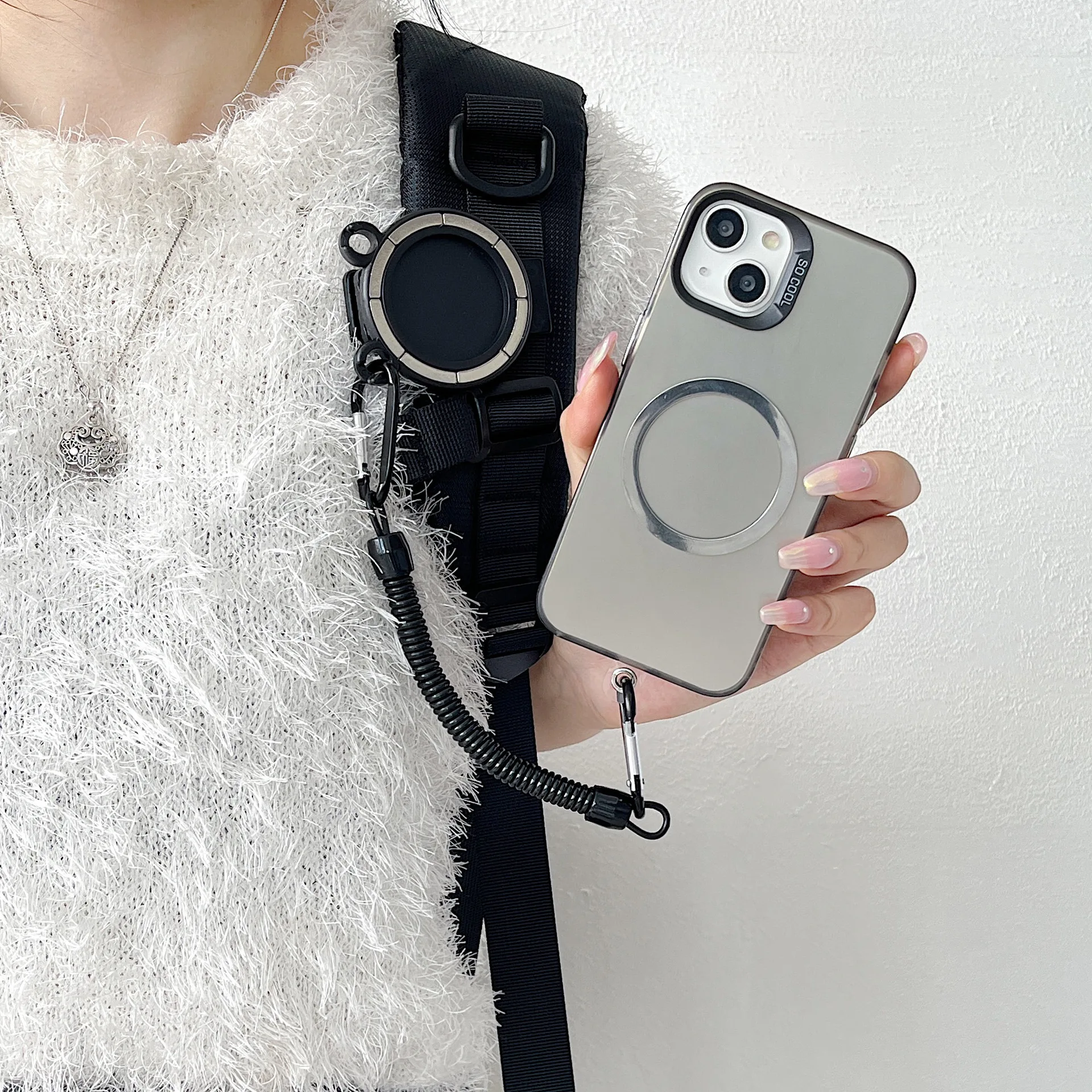 

Free Hands Magnetic Belt Clip Holder Mobile Phone Holder Backpack Clip Metal Hook Spring Rope For Magsafe iPhone Accessories