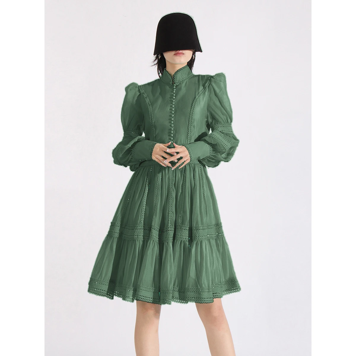 Vestido curto com enfeites pesados, manga lanterna e bainha com babados para banquete, vestido f e e moderno de...