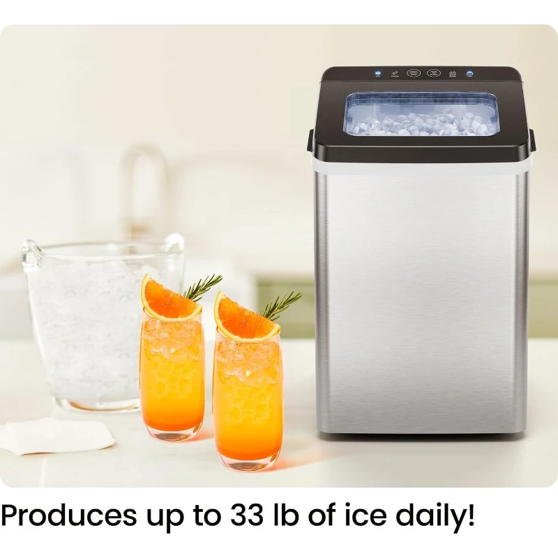 Pebble Ice Machine,Countertop Nugget Ice Maker Produces Chewable Pellet Ice in 20 Minutes,Makes 33lbs/Day,One-Touch Cleaning