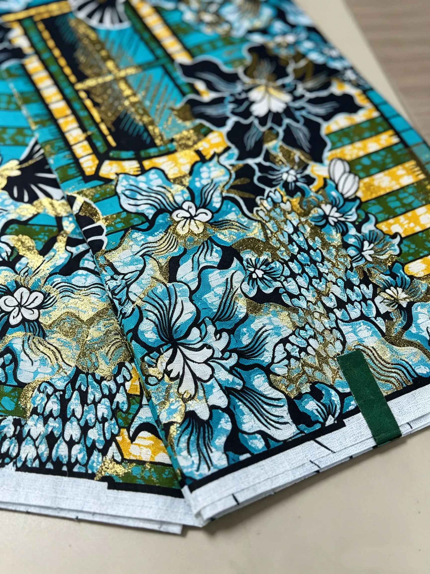 African Gold Sand Wax Fabric Turquoise Blue Floral Ankara Print 6Yards Cotton Batik Pagne Material For Women Party Dress Sewing view 3