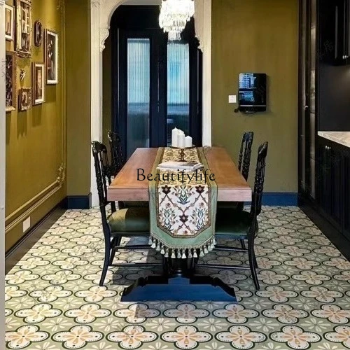 02*Retro French solid wood rectangular Nanyang style black dining room long table