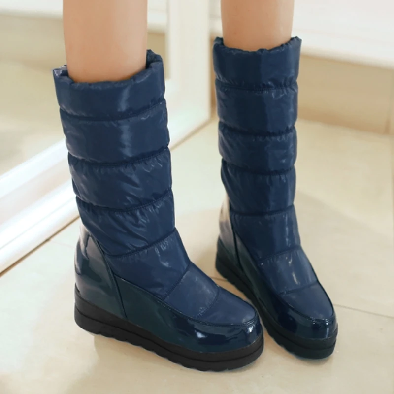 White Women's Winter Snow Boots 2024 Black Red Warm Fur Plush Mid-calf Boot Wedge Low Heels Fashion Long Shoes Girls Waterproof - view 2