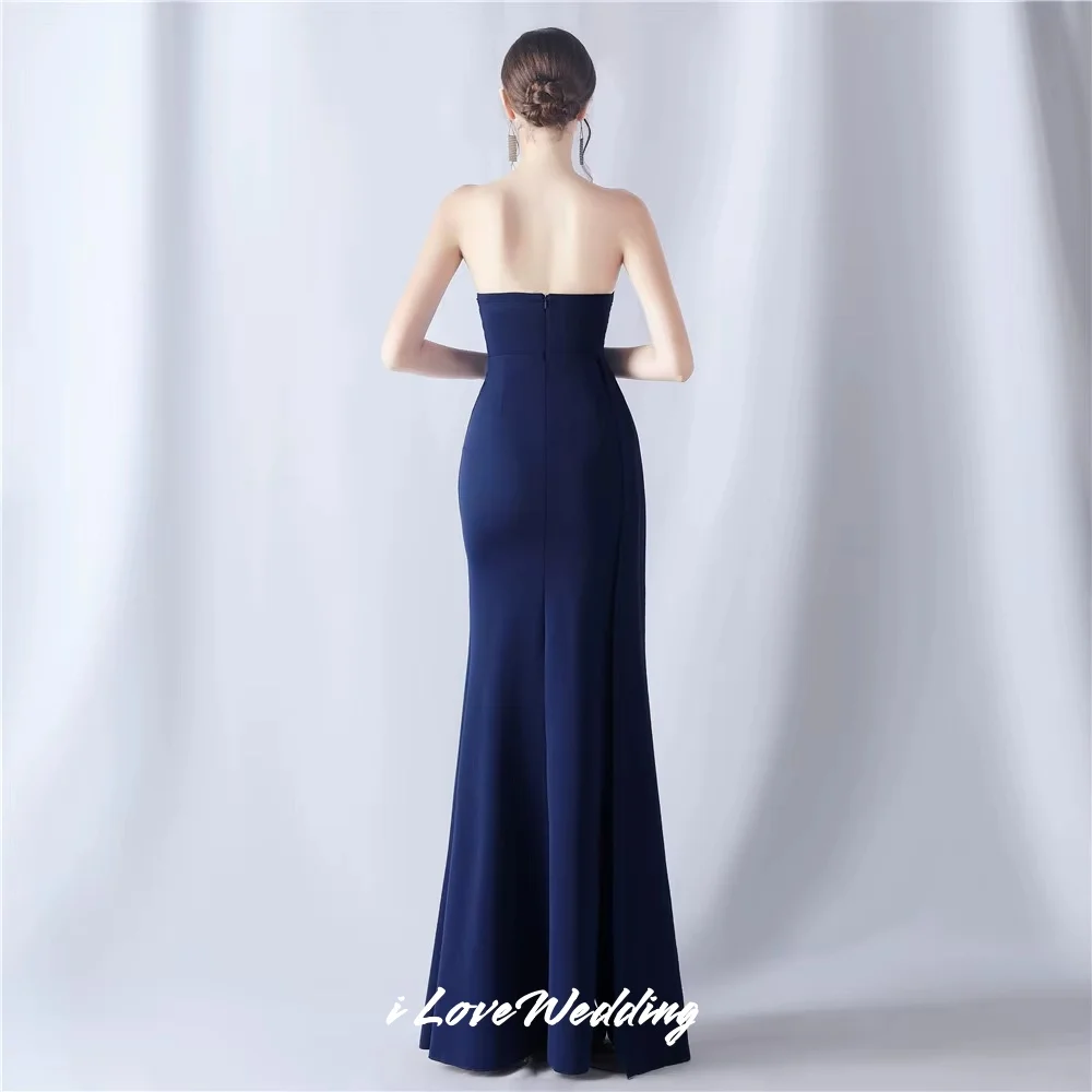 Elegant Green Strapless Evening Dresses 2025 Satin Sleeveless Beaded Crystal Pleated Mermaid Side Split Floor-Length Customized