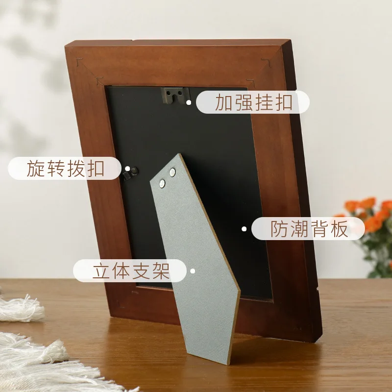 Solid Wood Picture Frame Display Stand 5 6 7 8 10 Inch A4 Vintage Wooden Frame Wall Hanging Display Stand