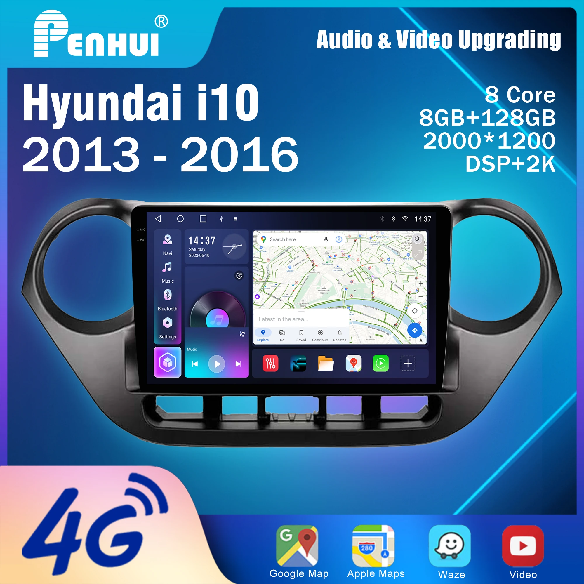 

Penhui для Hyundai i10 2013-2016 Android Автомобильный DVD-мультимедийный плеер Экран Аудио Видео 2 Din DSP Bluetooth CarPlay Радио