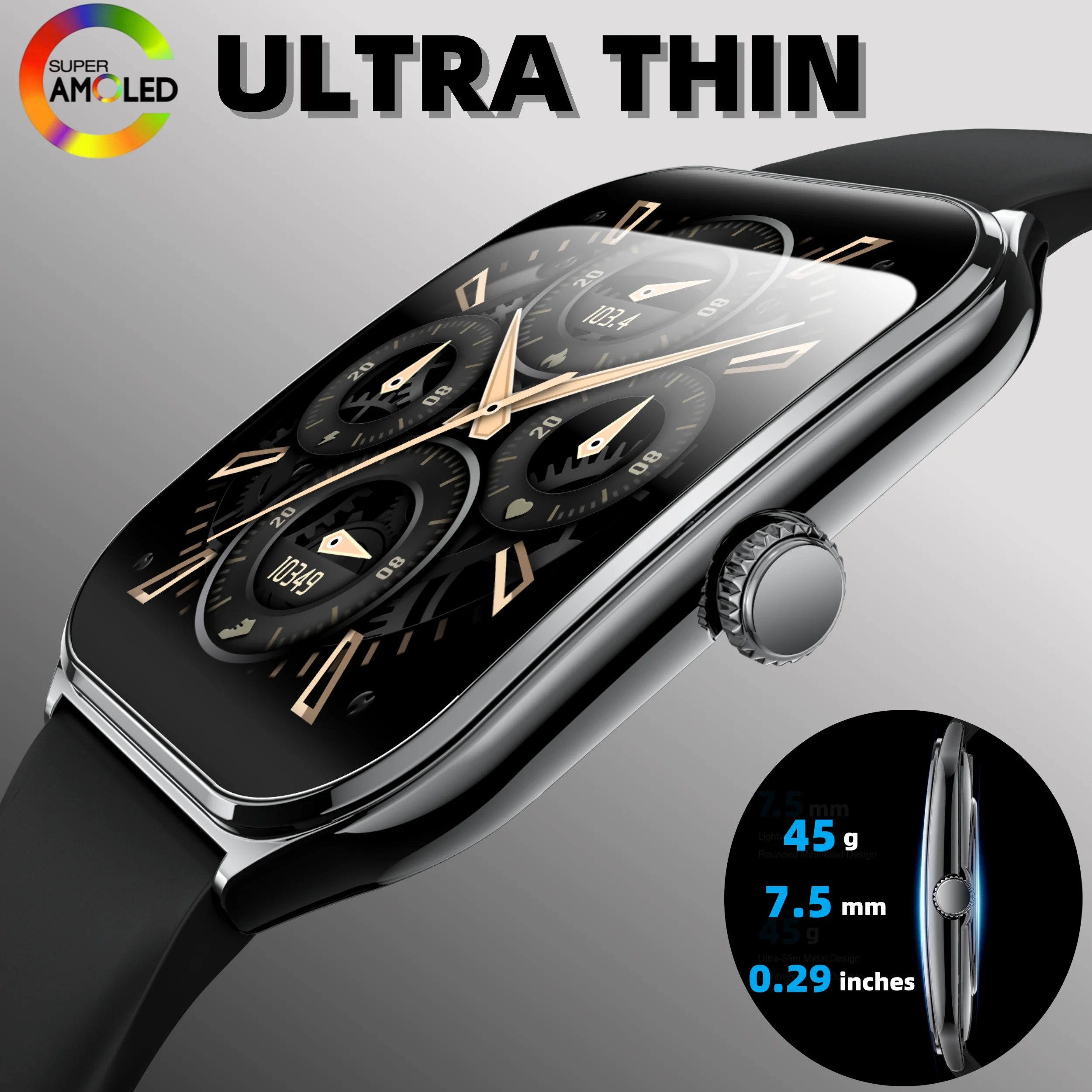

Модные ультратонкие умные часы Amoled, 1,96 дюйма, изогнутые BT-вызовы, длительный срок службы батареи, фитнес-часы, мужские умные часы AMOLED для спорта