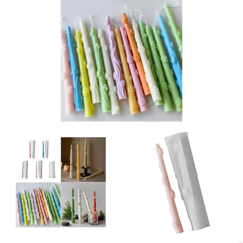 

R3MC Flower Pattern Silicone Mold Long Mold Silicone Texture Crafting Moulds for Candle Making and Festival Present