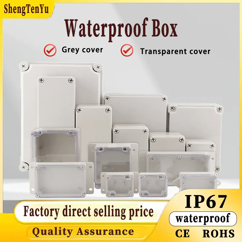 

IP67 Grey/Clear Cover Outdoor Waterproof Junction Box Housing ainproof Plastic ABS Enclosure Screw Cable Sealed Connections Case