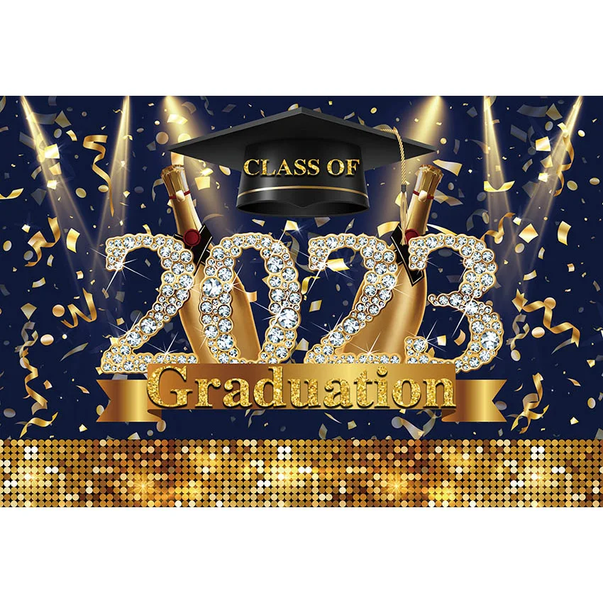 Mehofond Backdrop Class of 2023 Graduation Decoration Glitter Colored Tape Graduation Ceremony Background Photo Studio Props