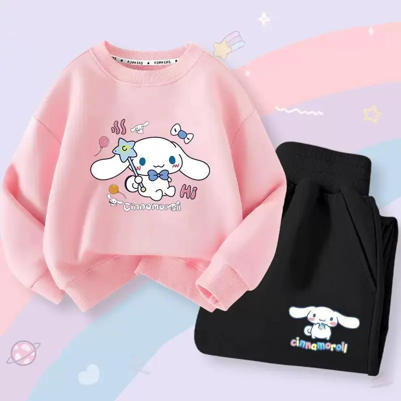 Hot Sanrio Kuromi Girls' Hoodie Set Cinnamoroll Hello Kitty Kawaii Cartoon Girl Spring and Autumn Period Loose Coat Lovely Gift