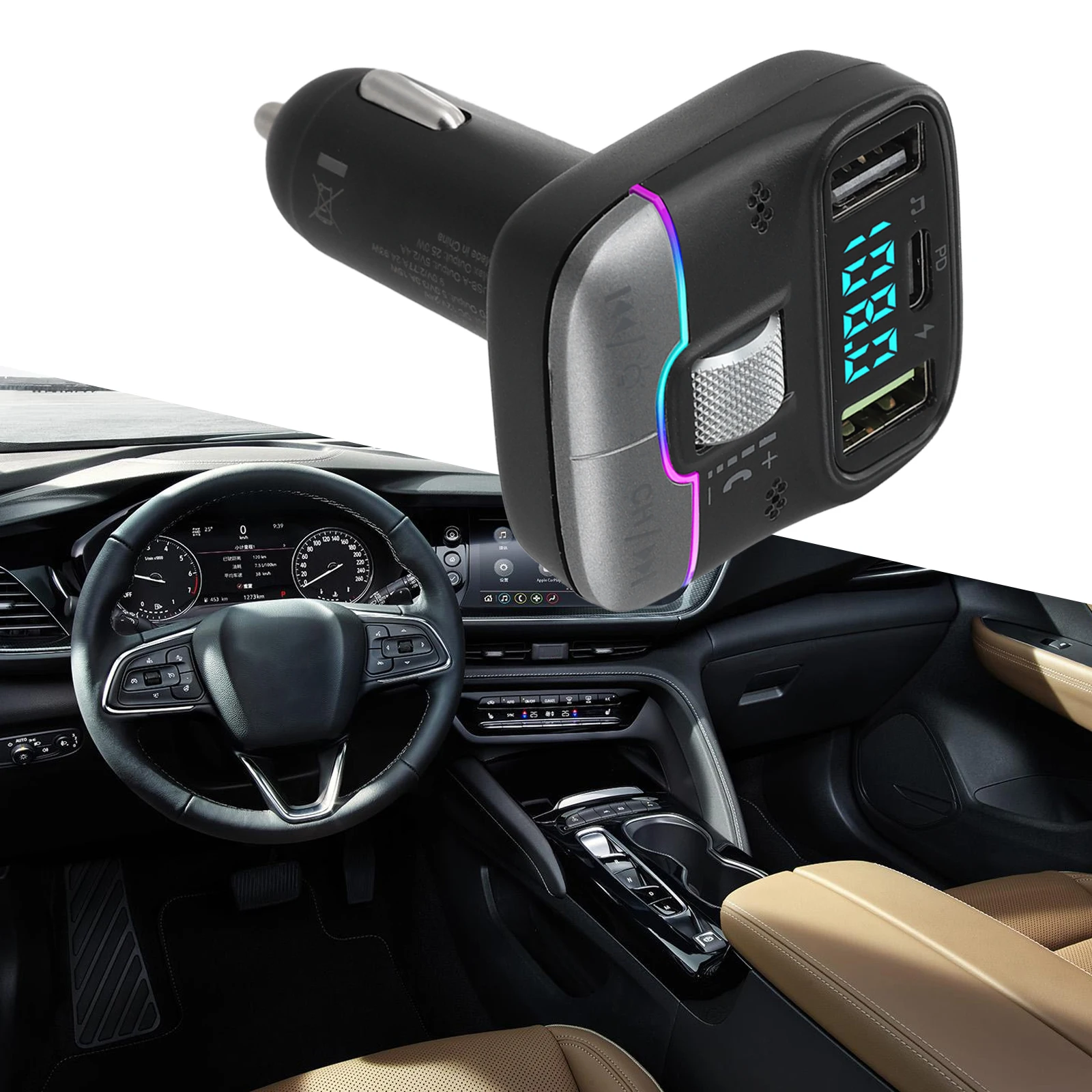 Fast Charging Compatible Car MP3 Player designed for 12V 24V Vehicles featuring Enhanced Driving Experience Lights