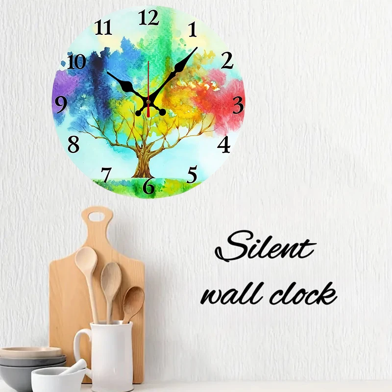 ساعة حائط معلقة خشبية مستديرة صامتة من Lucky Tree، مناسبة لغرفة المعيشة والمكتب وغرفة الدراسة وغرفة النوم والديكور المنزلي