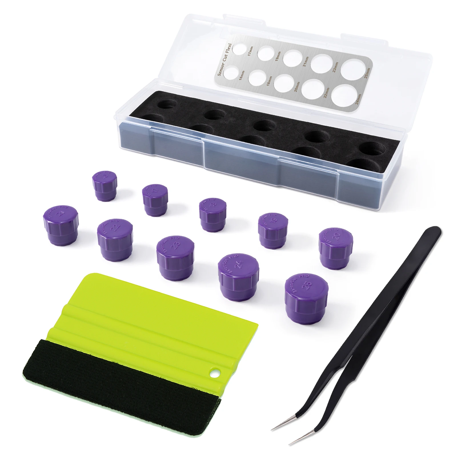 

FOSHIO 16~25mm Diameter Car Sensor Plastic Cutting Tools Set Radar Hole Covering Film Wrap Cut Aid Template Vinyl Craft Tweezers