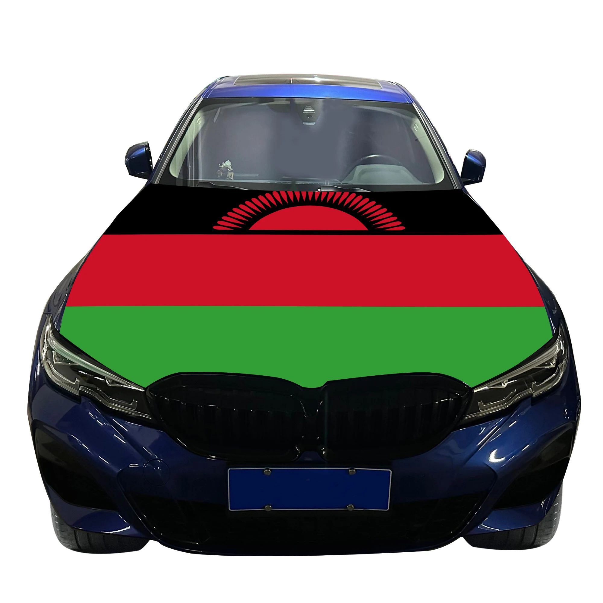 Malawi Car Hood Cover Flag  Universal Size Elastic Polyester 120x150cm for Car Decor