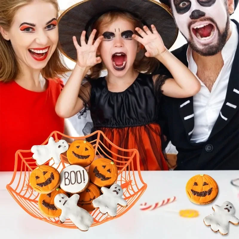 وعاء شبكة عنكبوت أسود للهالوين ، طبق فاكهة ، سلة حلوى بسكويت ، خدعة أو حلوى ، لوازم ديكور الحفلات ، هدايا للأطفال
