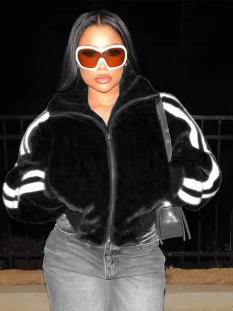 

Nibber Fur Sporty Women Jacket Zip Turtleneck Winter Warm Pocket Hipster Basic Wild Street Patchwork Luxury Casual Slim Coat