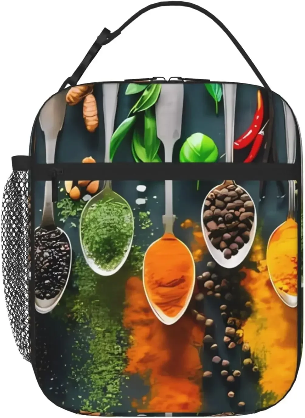 

Condiments Spices Lunch Bag For Women Men Insulated Reusable Lunch Cooler Totes with Side Pocket For Work Office Picnic Camping