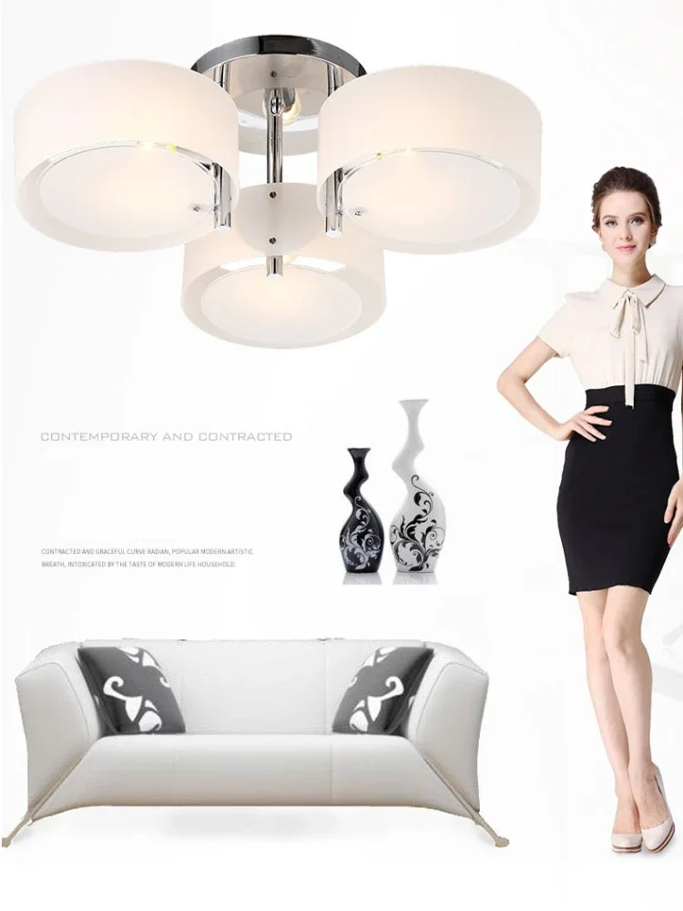 Lustres Brief Home Deco Living Room Circle Acrylic Ceiling Light Fixture Modern DIY Bedroom 3*E27 Bulb chrome iron Ceiling Lamp