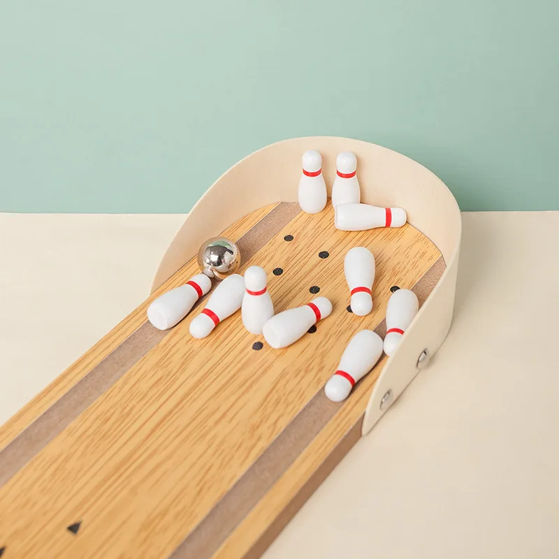 Desktop Mini Bowling Game Set, High-End Small Safe Wooden Innovative Desktop Game, Wooden Parent-Child Fun Toy Best Gift for Kid