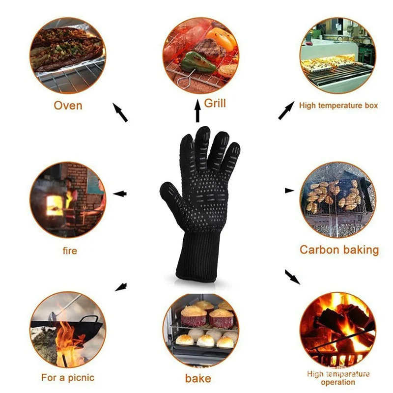 

B03C-4 Pair Heat Resistant Thick Silicone Cooking Baking Barbecue Oven Gloves BBQ Grill Mittens Dish Washing Gloves 3