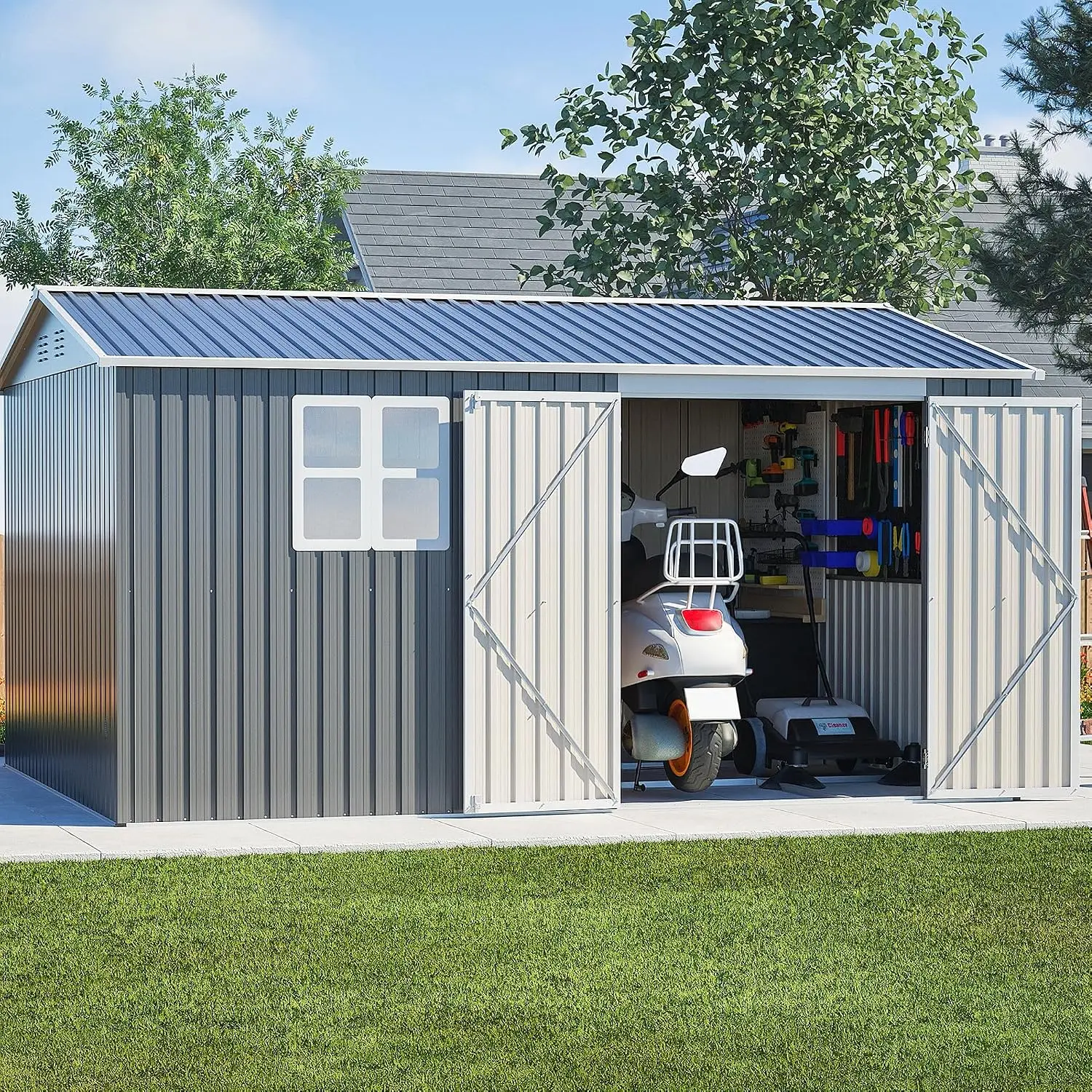 10X12 FT Sheds & Outdoor Storage Heavy-Duty Garden Sheds with Metal Floor Frame, Rustic Style Window and Lockable, Customized