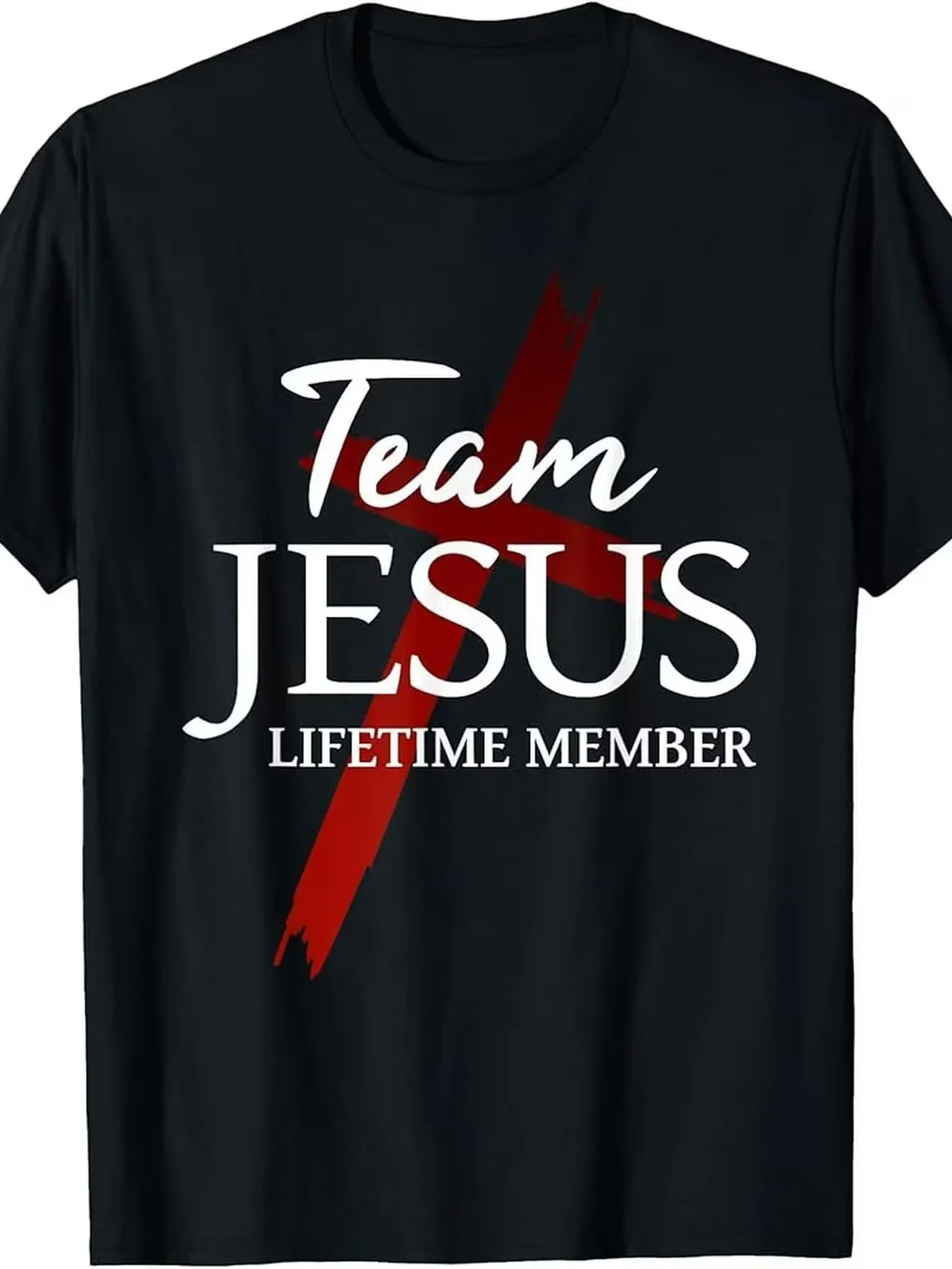 

Red Cross Graphic Tee with Bold Team Jesus Design