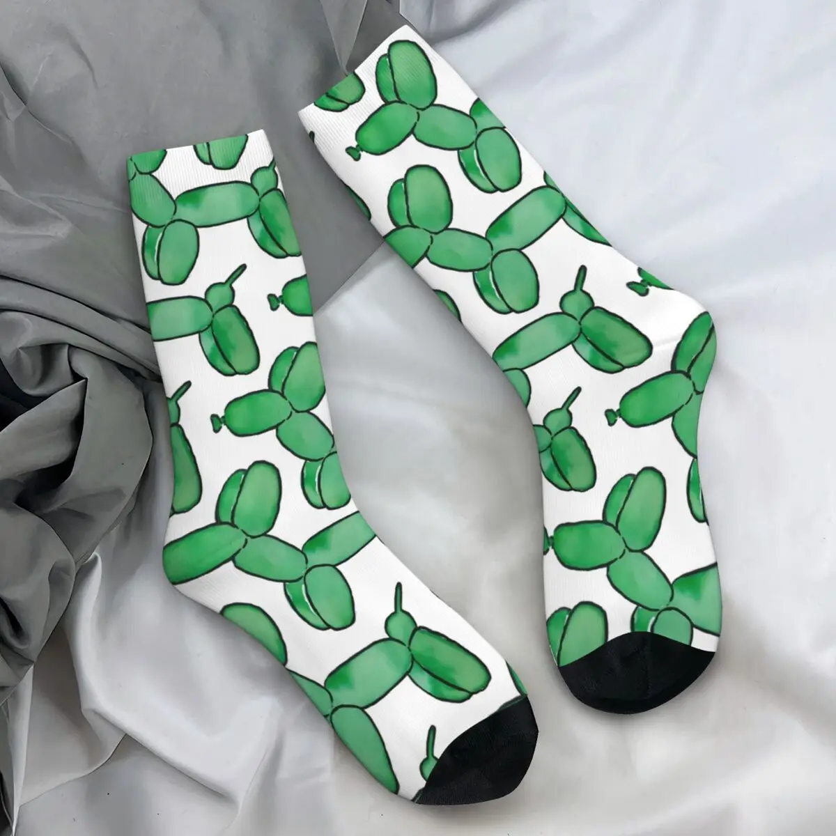 Green Balloon Dog Socks Painting Funny Stockings Men Warm Soft Cycling Socks Winter Design Non Skid Socks